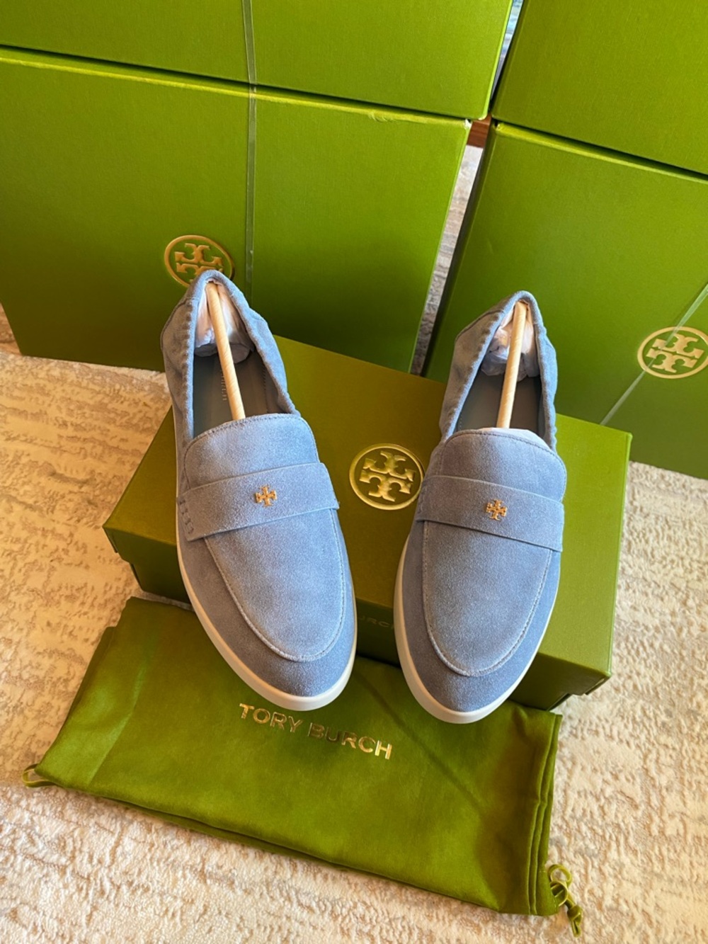 Tory Burch Ballet Sport  Blue Suede Loafers